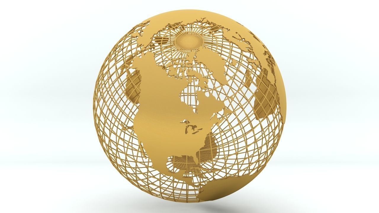 Golden Earth Globe on a golden spherical grid 3D model_8