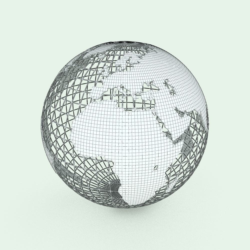 Golden Earth Globe on a golden spherical grid 3D model_14