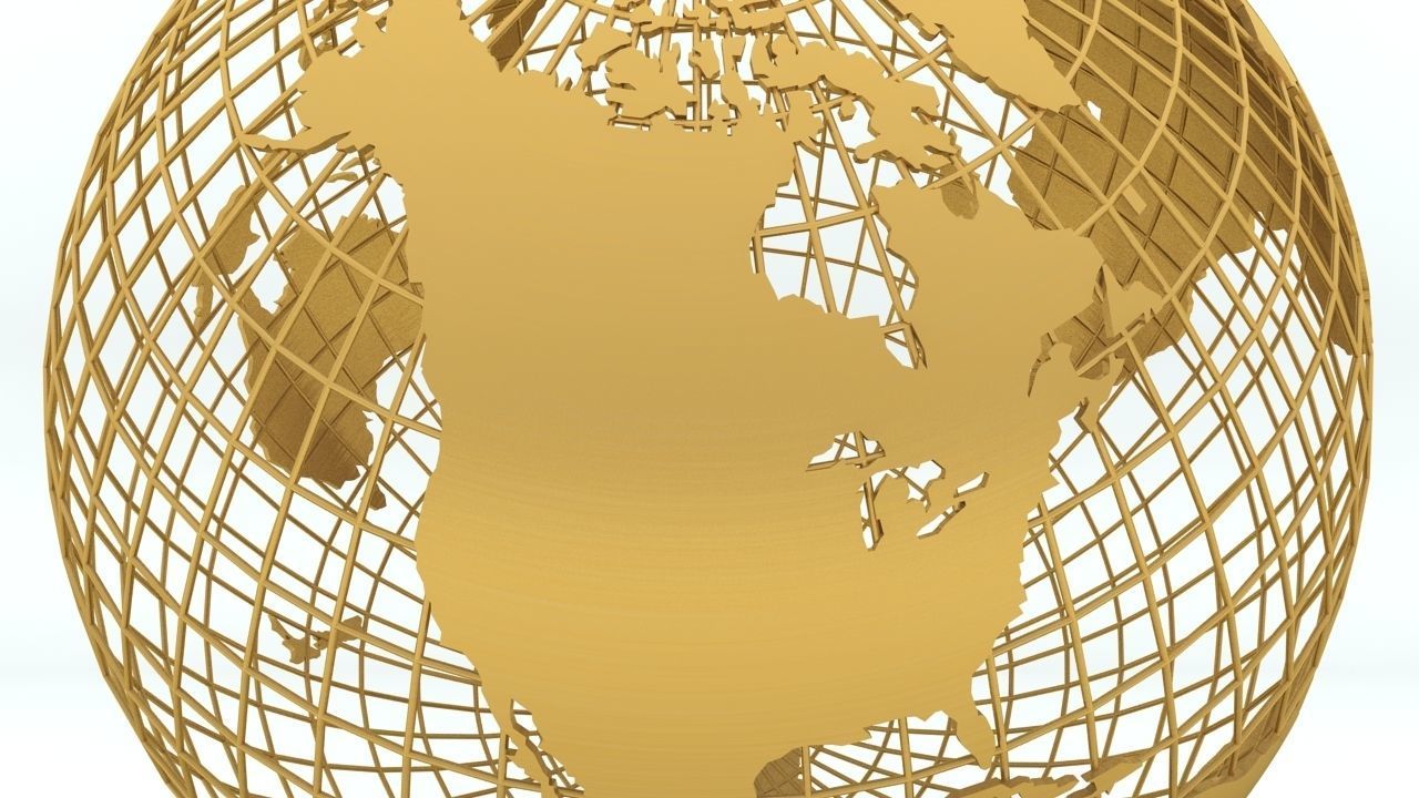 Golden Earth Globe on a golden spherical grid 3D model_7