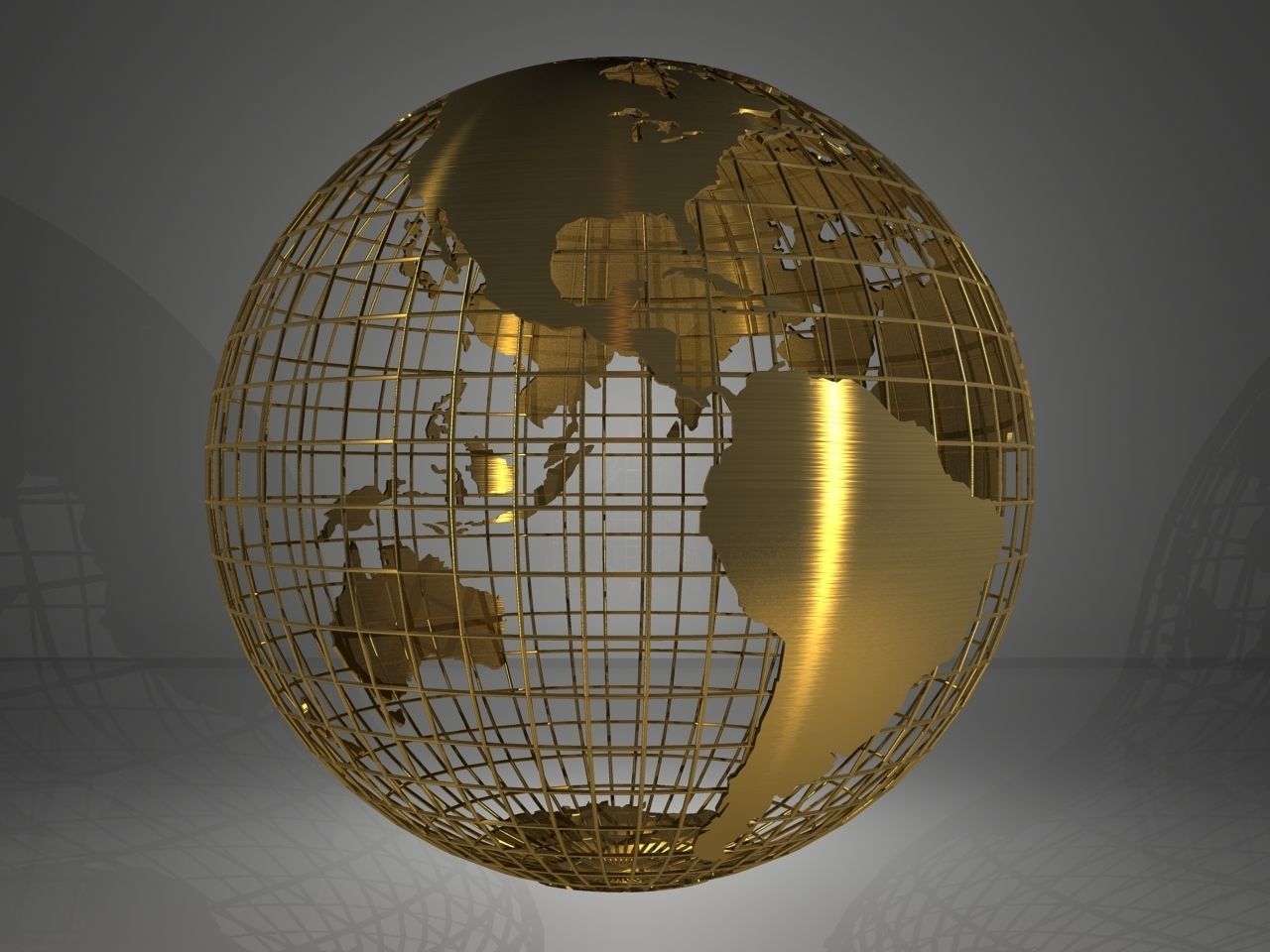 Golden Earth Globe on a golden spherical grid 3D model_13