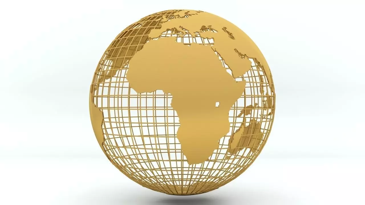 Golden Earth Globe on a golden spherical grid 3D model_0