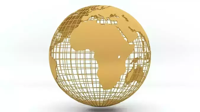 Golden Earth Globe on a golden spherical grid 3D model