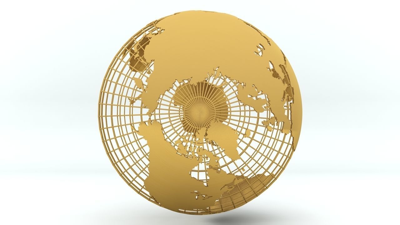 Golden Earth Globe on a golden spherical grid 3D model_5