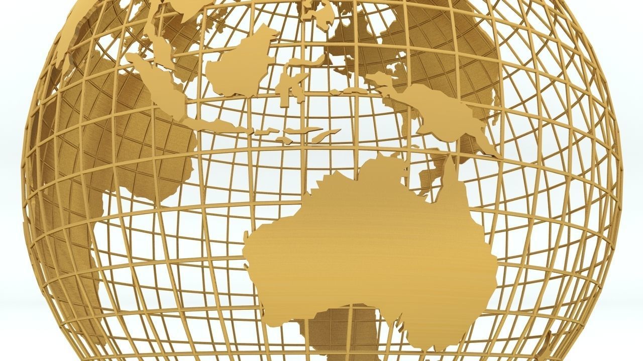 Golden Earth Globe on a golden spherical grid 3D model_10