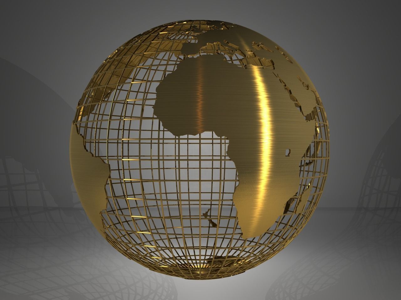 Golden Earth Globe on a golden spherical grid 3D model_12