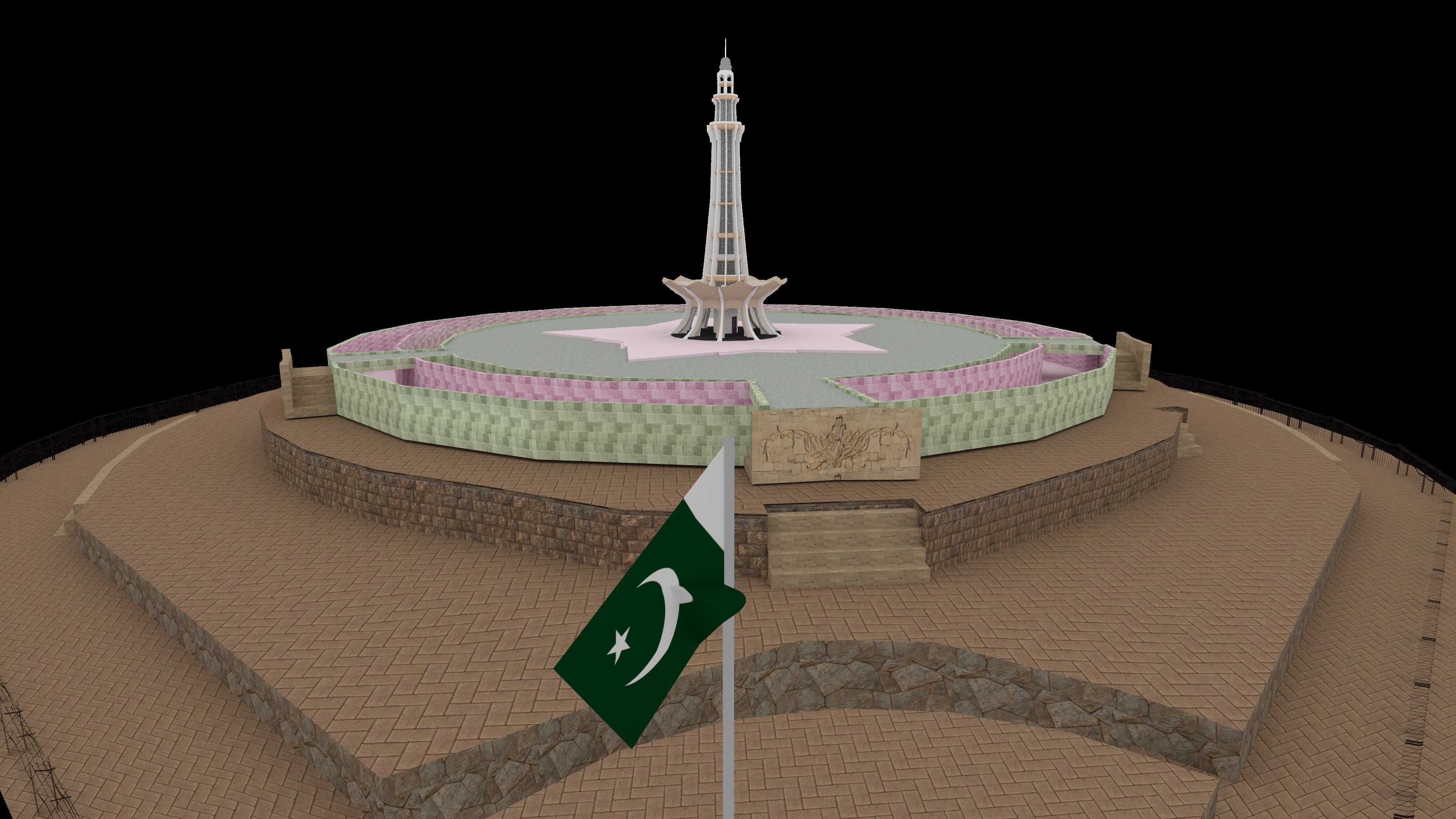 Minar-e-Pakistan - Lowpoly - Game Ready golden dome Low-poly 3D model_4