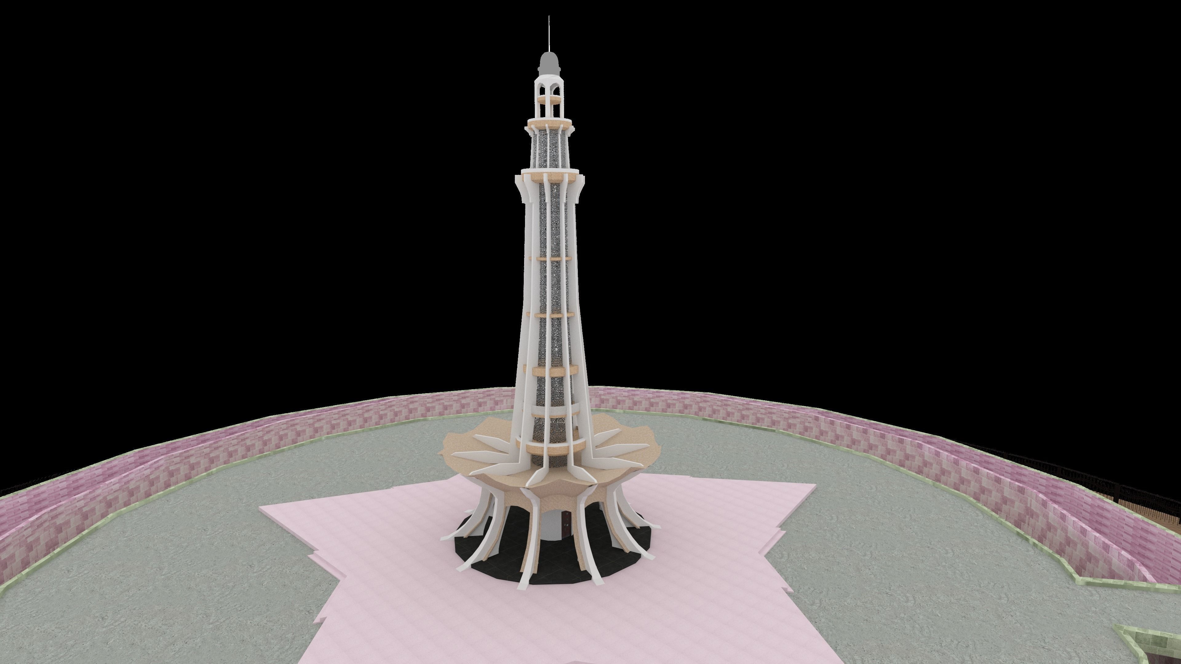 Minar-e-Pakistan - Lowpoly - Game Ready golden dome Low-poly 3D model_3
