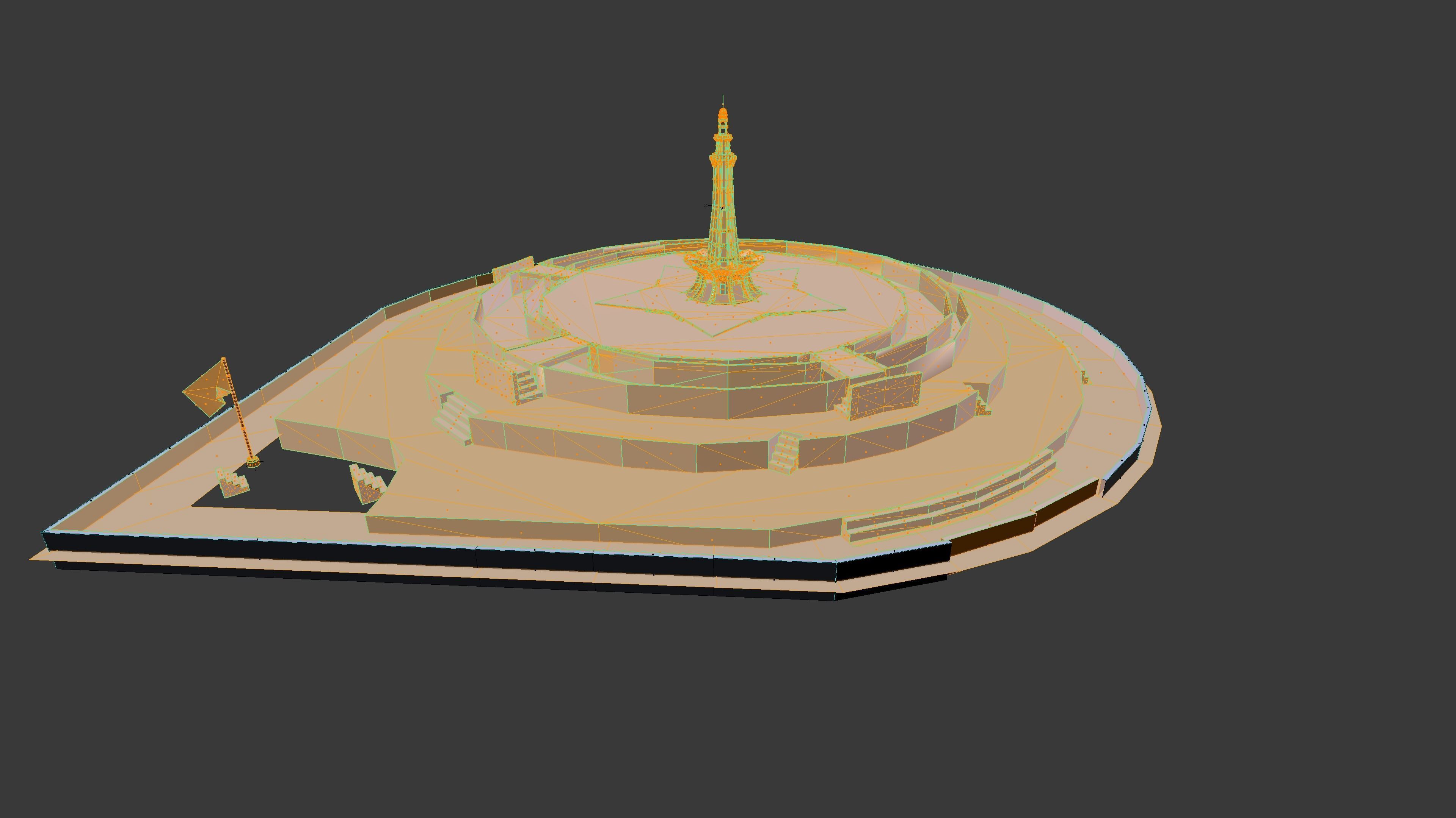 Minar-e-Pakistan - Lowpoly - Game Ready golden dome Low-poly 3D model_6