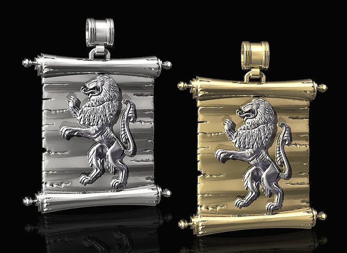 Lion-heraldic-with parchment 3D print model