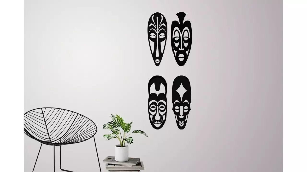 African masks for wall decoration - set of 4 masks 3D print model_0