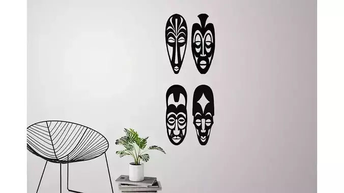 African masks for wall decoration - set of 4 masks 