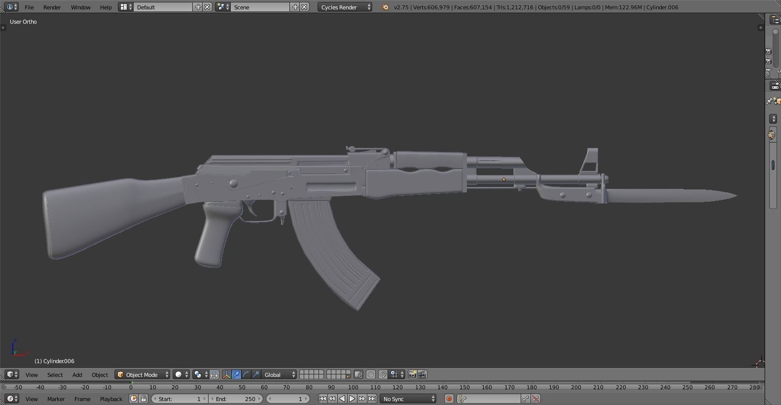 High-Poly AK-47 ak - rifle 3D model_0