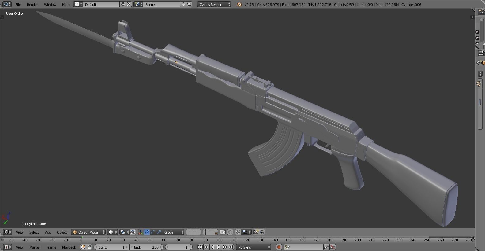 High-Poly AK-47 ak - rifle 3D model_9