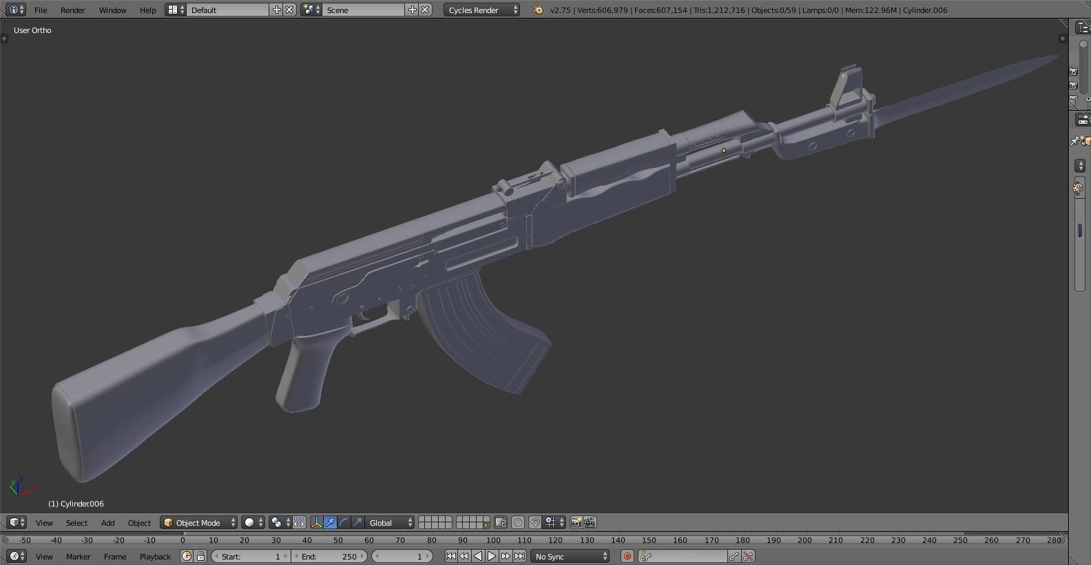High-Poly AK-47 ak - rifle 3D model_7