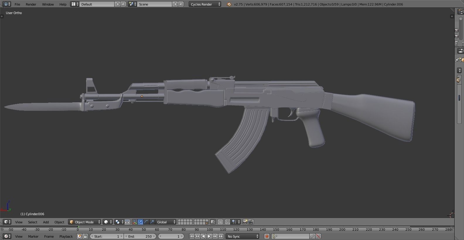 High-Poly AK-47 ak - rifle 3D model_2