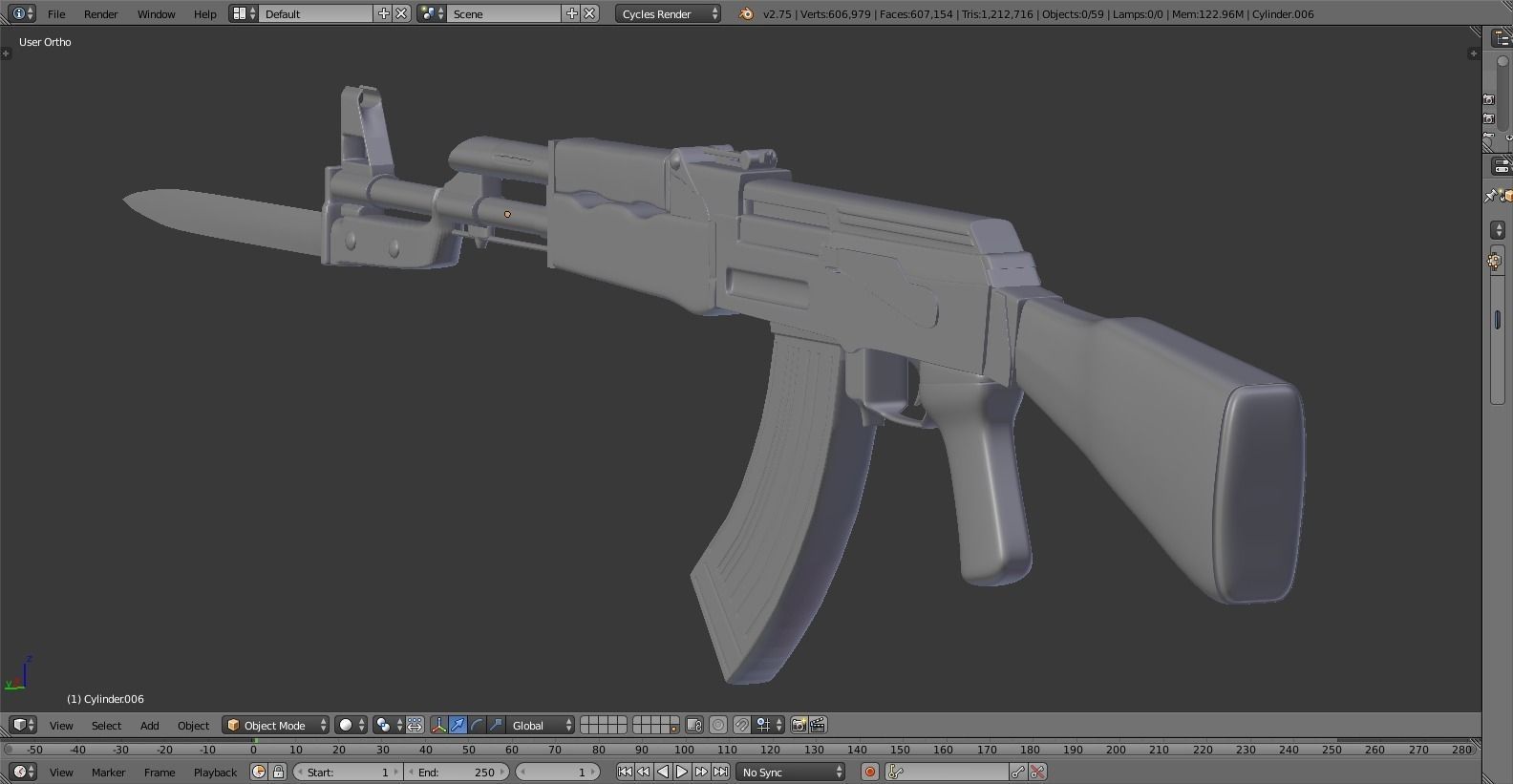 High-Poly AK-47 ak - rifle 3D model_4