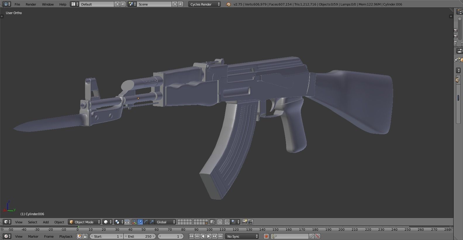 High-Poly AK-47 ak - rifle 3D model_3