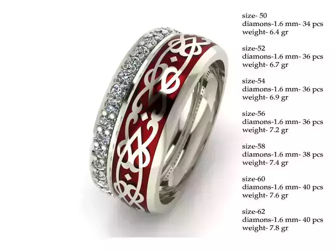 7 Arabic style rings with diamonds and enamel 7 SIZES PACK 3D print model