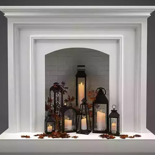Fireplace with candles and leaves
