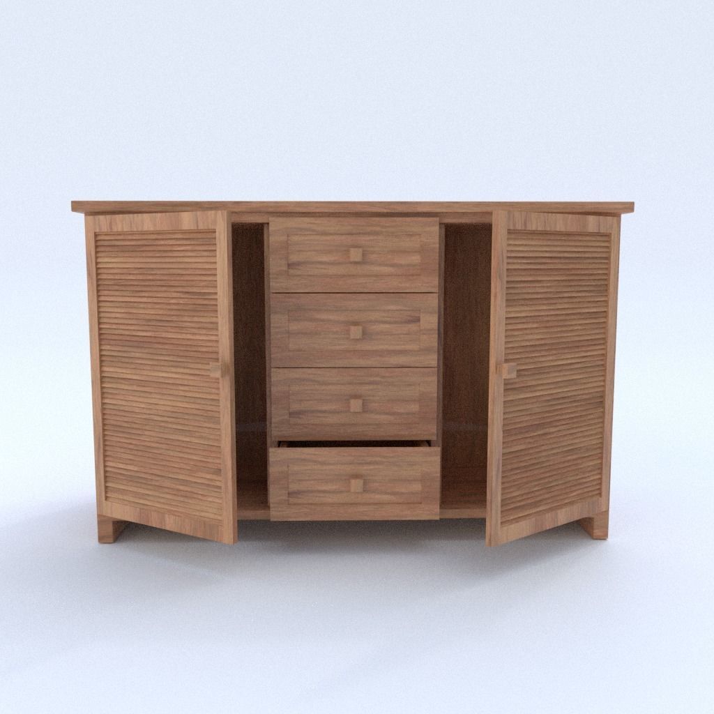 Cabinet wooden sideboard with drawers 3D model_1