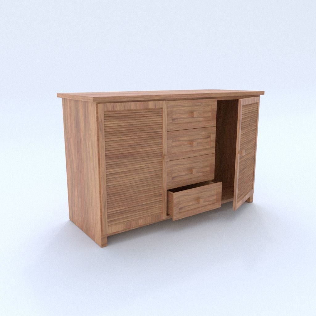 Cabinet wooden sideboard with drawers 3D model_2