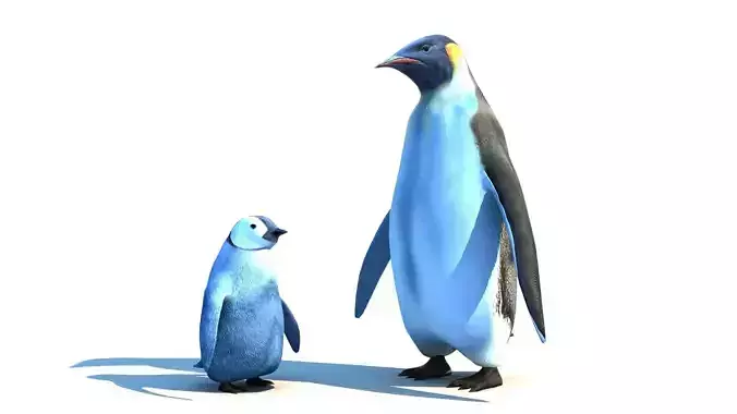 Emperor penguin family Low-poly 3D model
