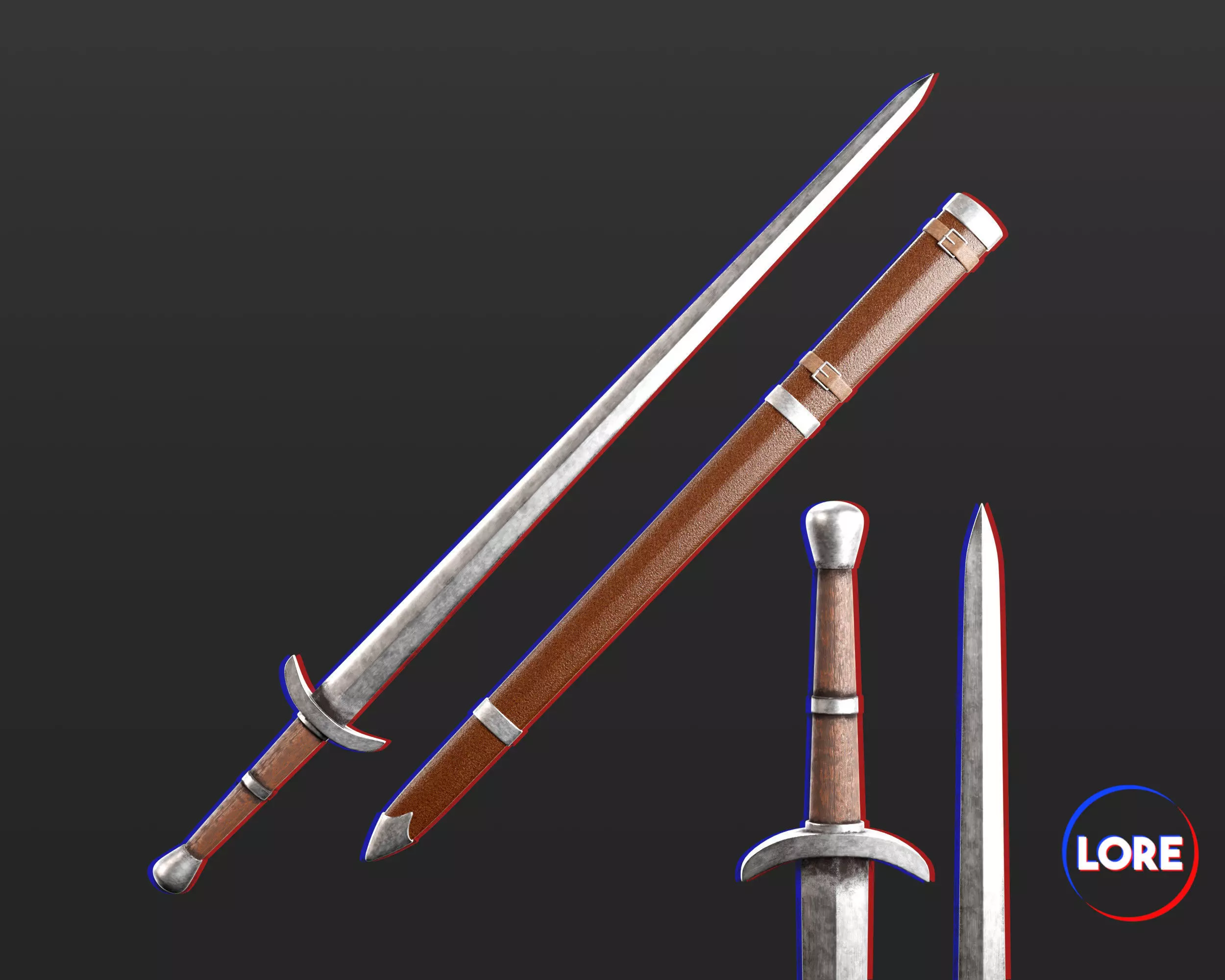 Medieval Common Weapon Short Sword Low-poly 3D model_0