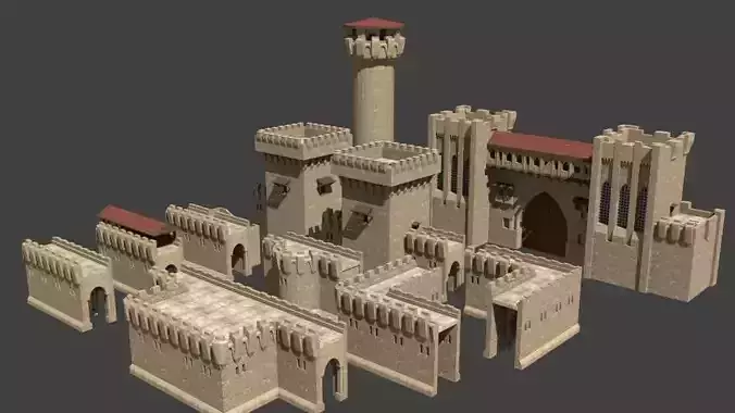 castle wall collection  Low-poly 3D model