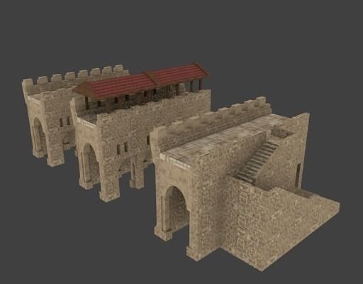 castle wall collection  Low-poly 3D model 2