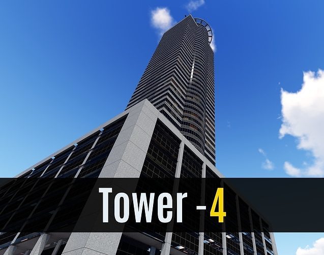 tower 4 tall building with helicopter on top Low-poly 3D model