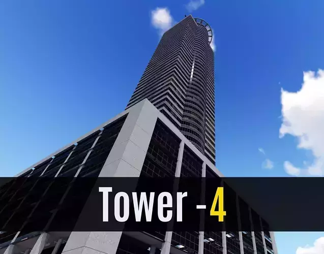 tower 4 tall building with helicopter on top Low-poly 3D model
