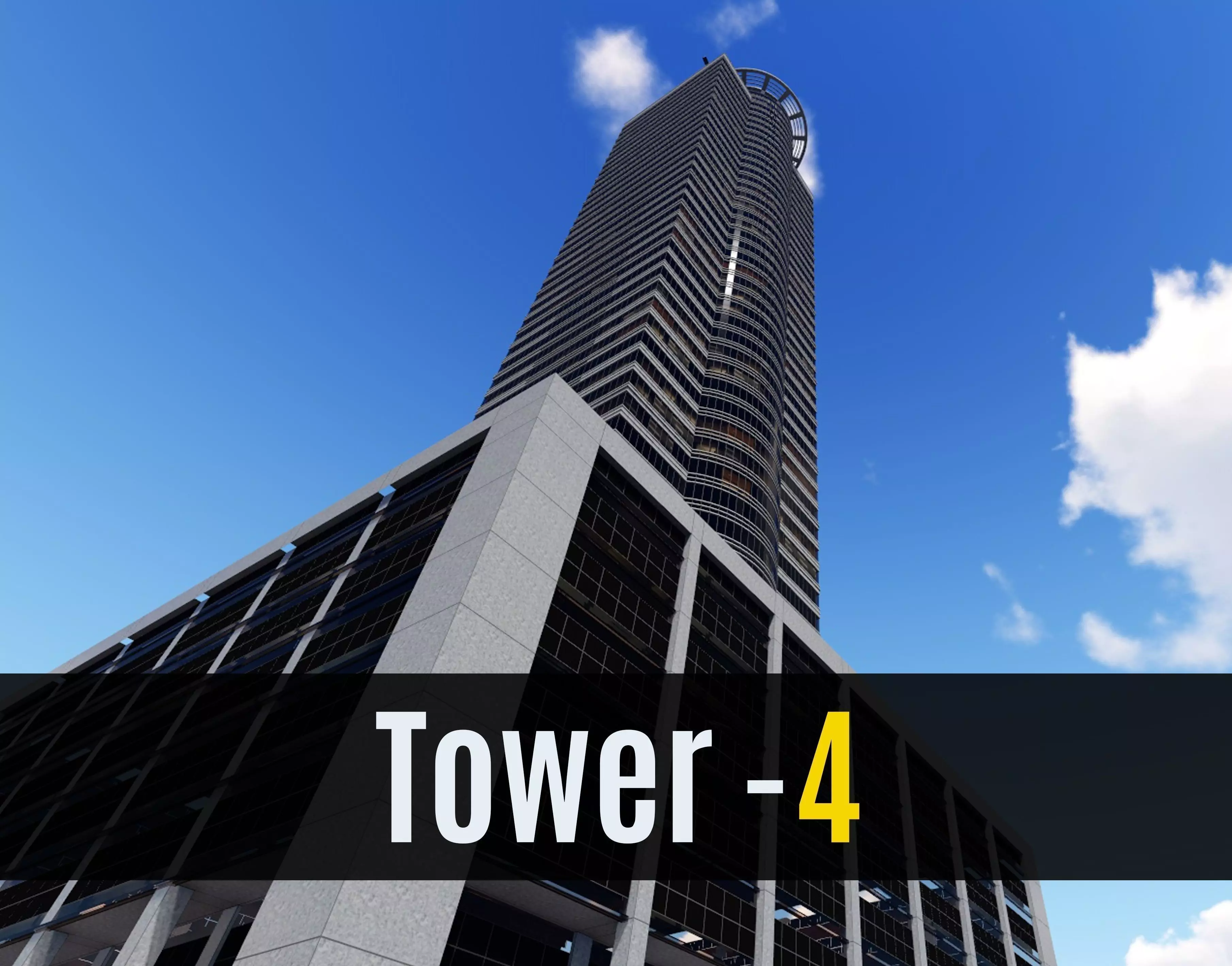 tower 4 tall building with helicopter on top Low-poly 3D model