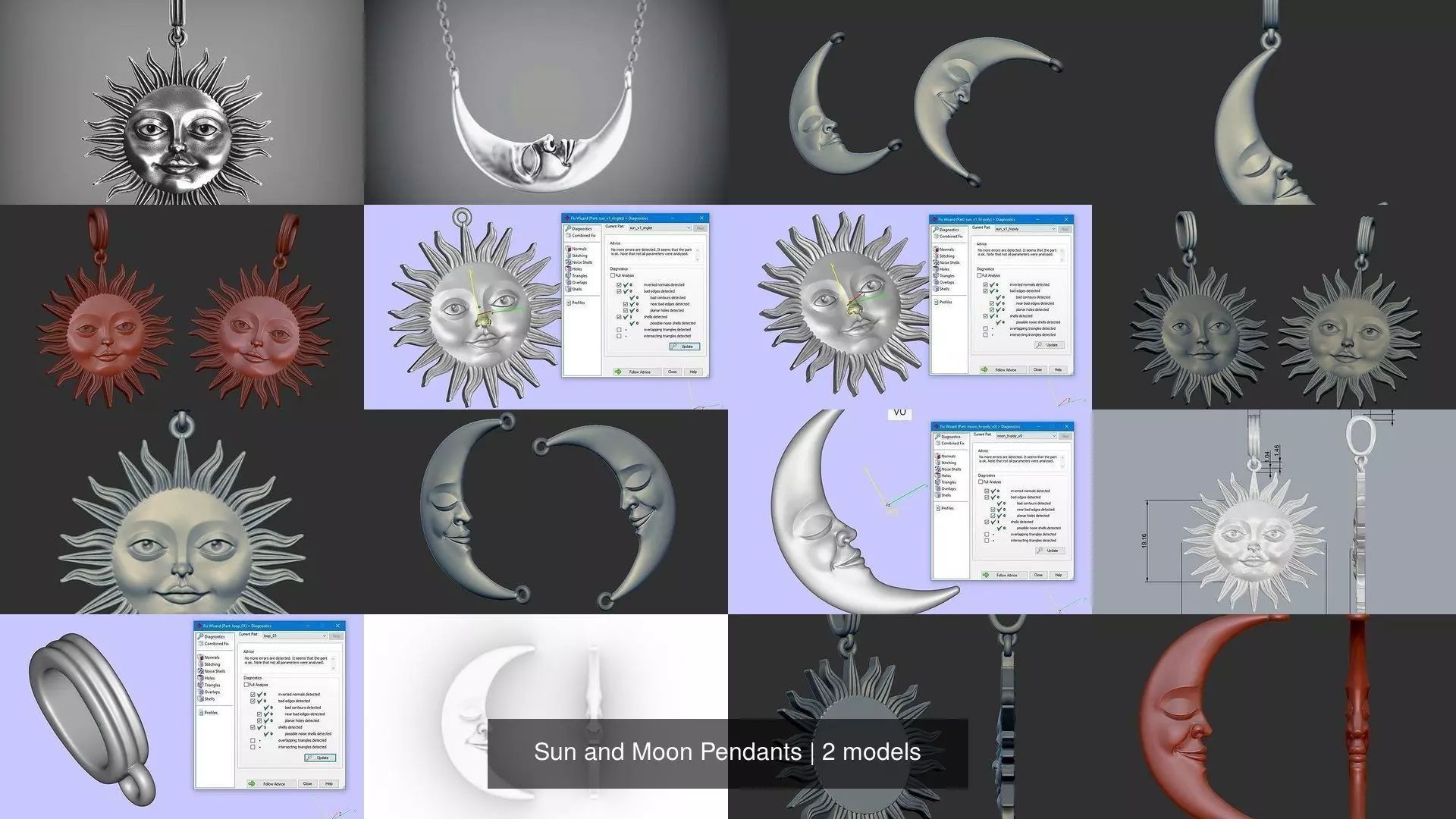 Sun and Moon Pendants 3D Model Collection_1