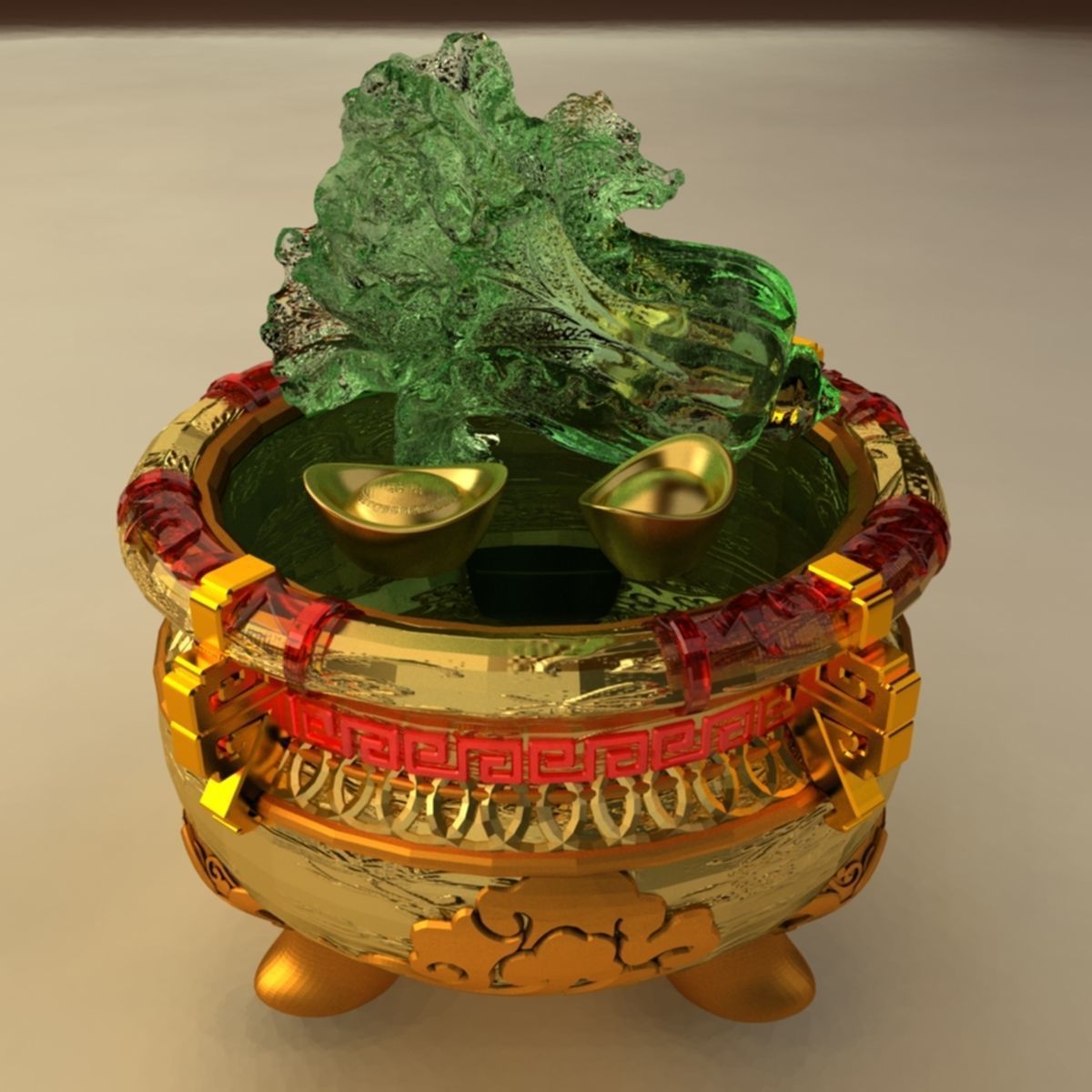 Chinese Gold Ingot Pot 3D model_2