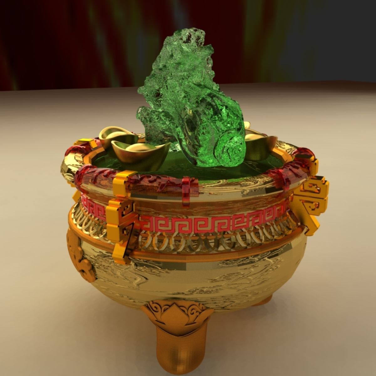 Chinese Gold Ingot Pot 3D model_4