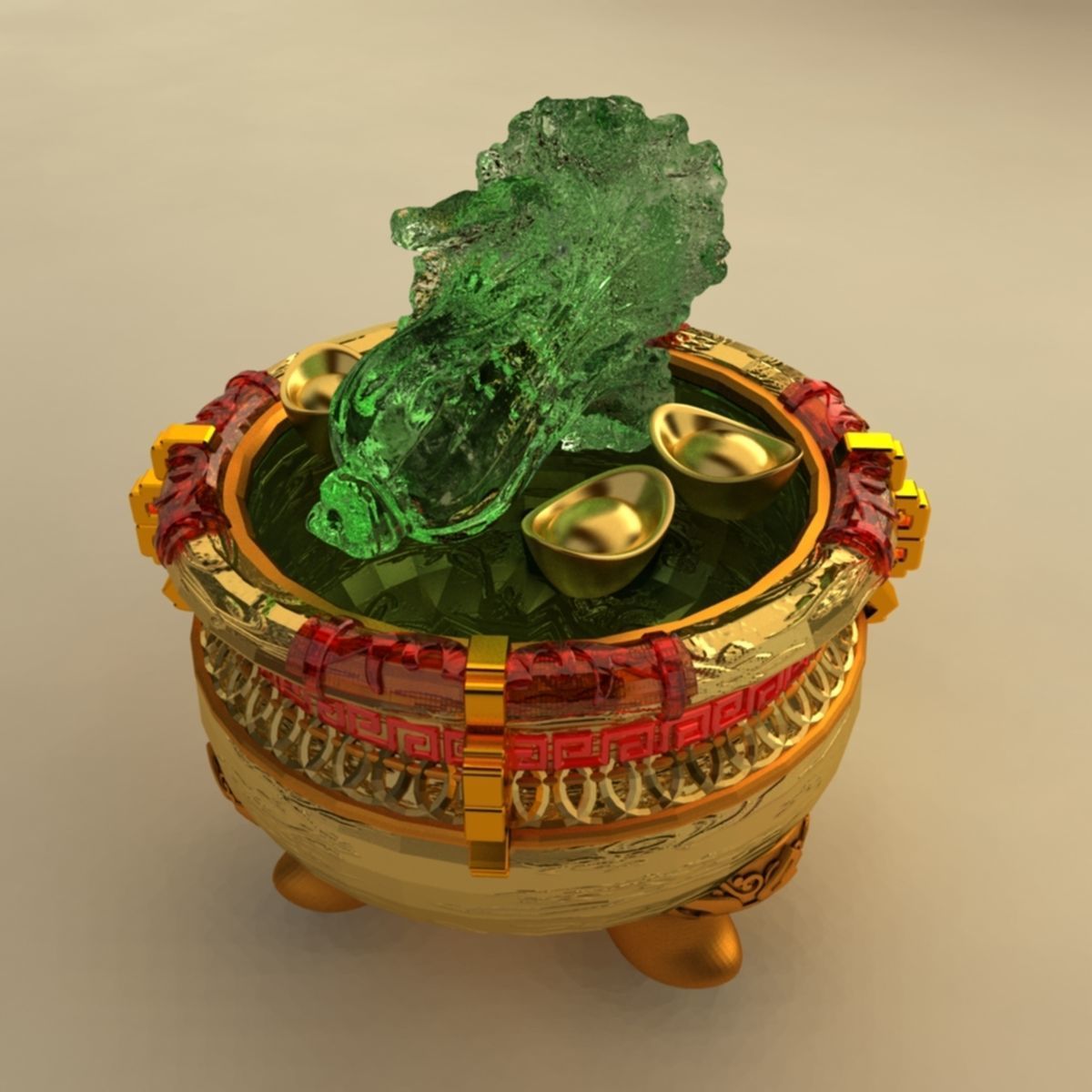 Chinese Gold Ingot Pot 3D model_1