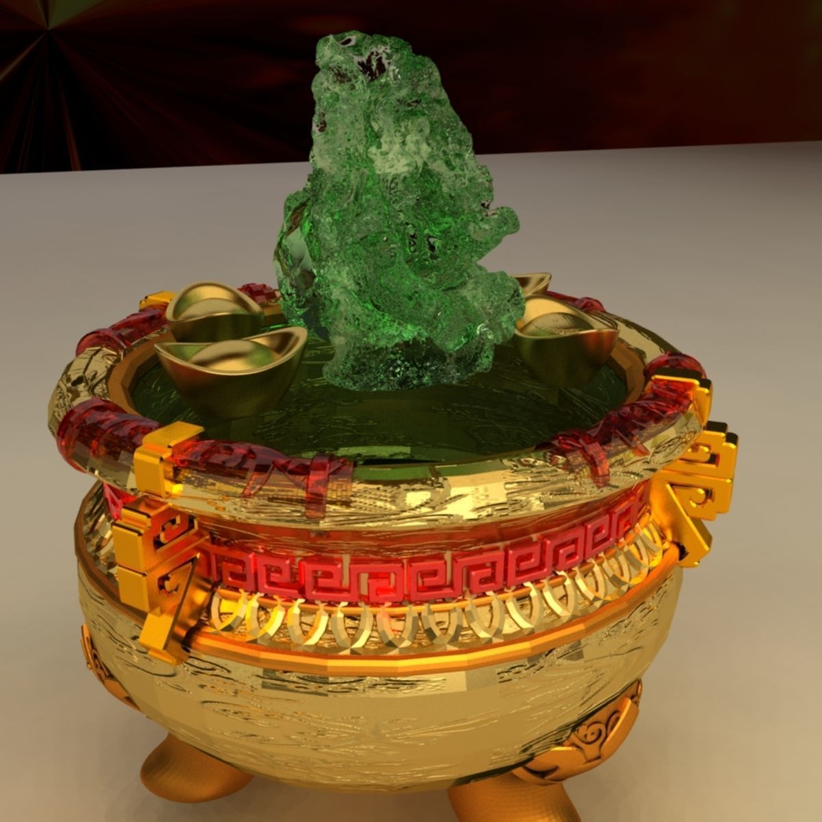 Chinese Gold Ingot Pot 3D model_3
