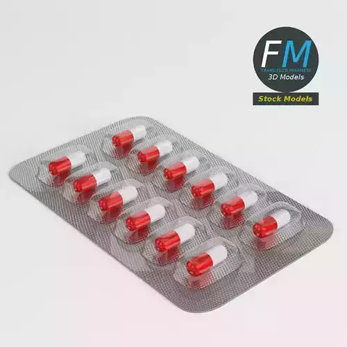 Capsules in blister pack 3D model