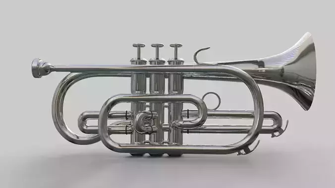 Cornet 3D Model silver trumpet Free 3D model