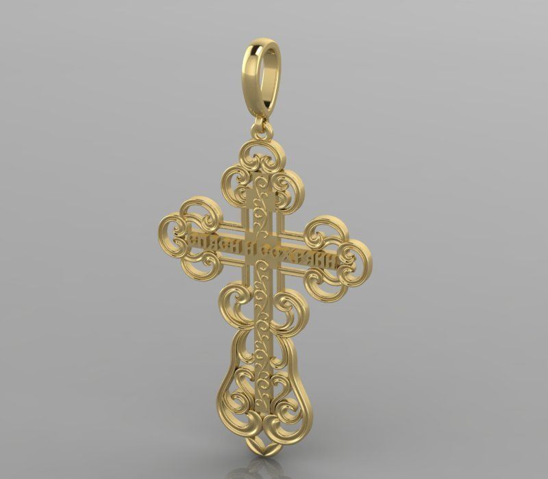 Cross 9 pendant gold 3D print model_1