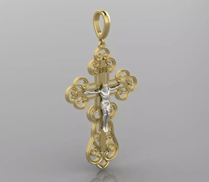 Cross 9 pendant gold 3D print model_0