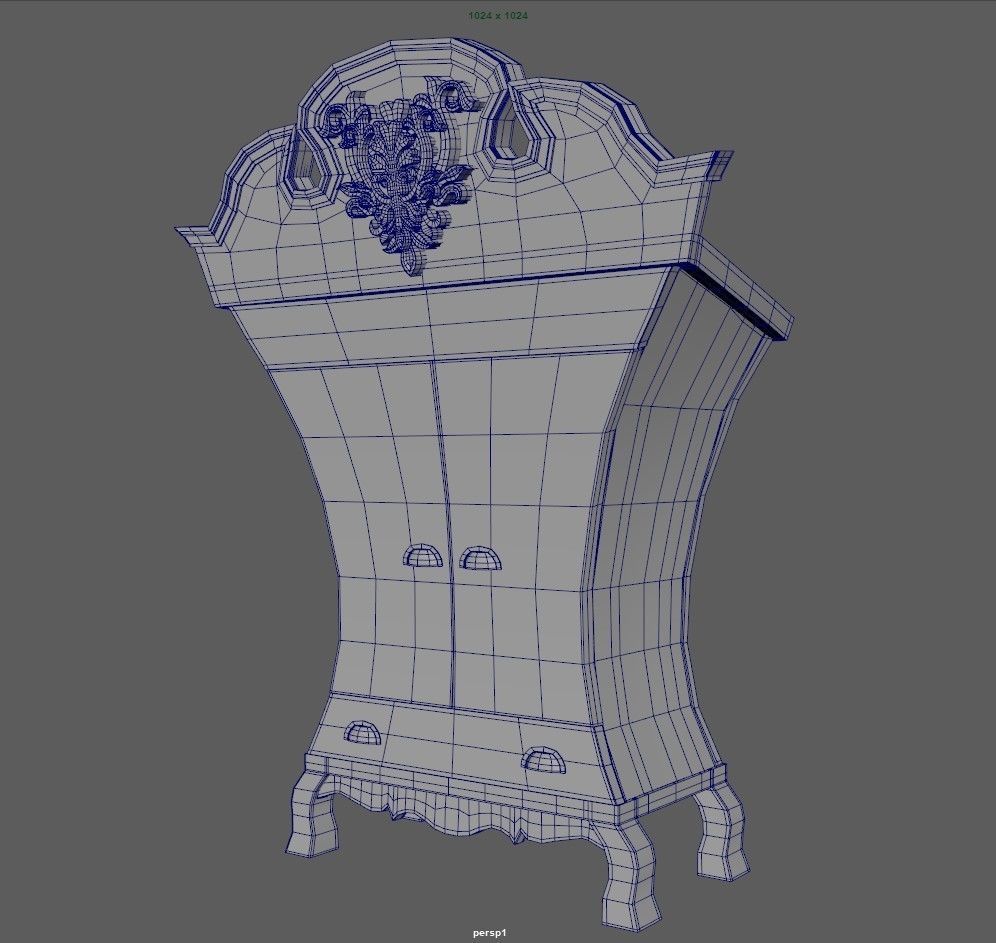 Chiffonier dresser with ornate details Low-poly 3D model_5
