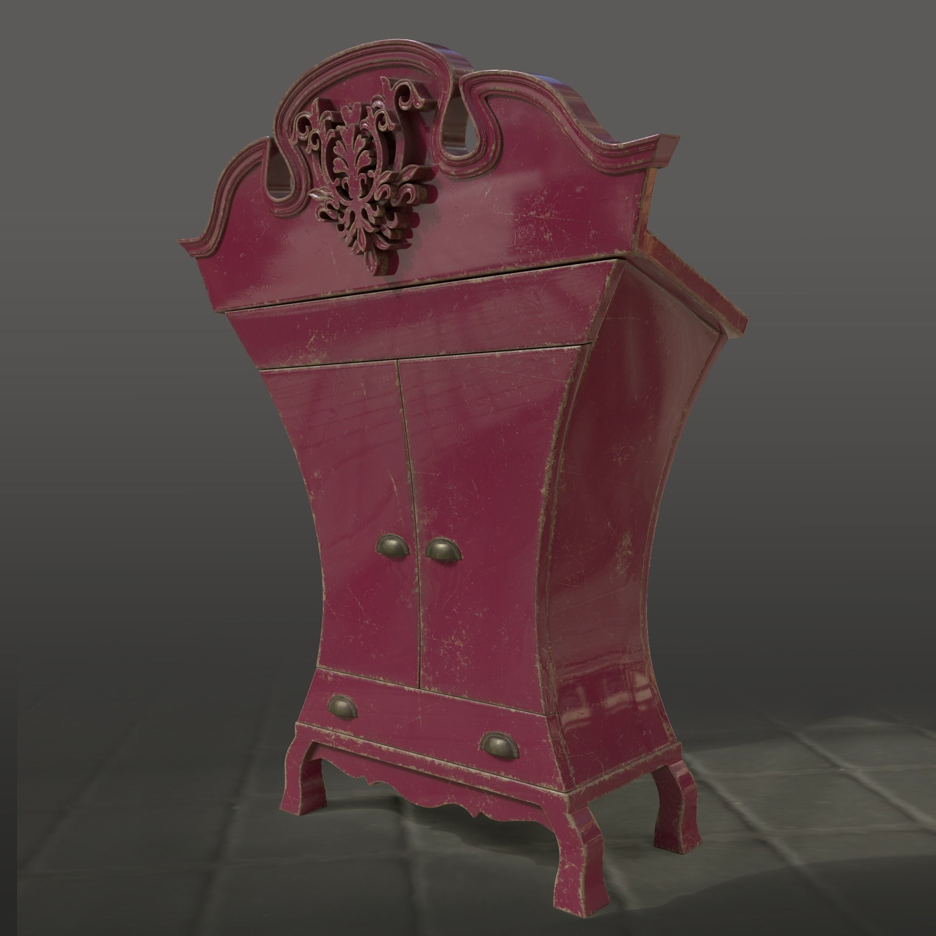 Chiffonier dresser with ornate details Low-poly 3D model_1