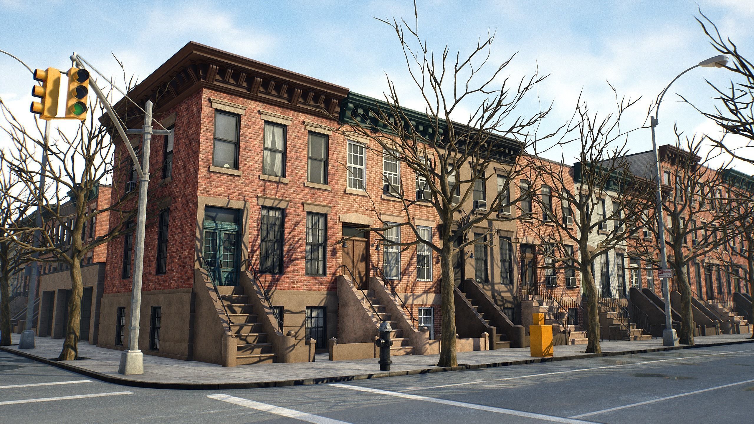 Generic Brooklyn Block  Low-poly 3D model_1