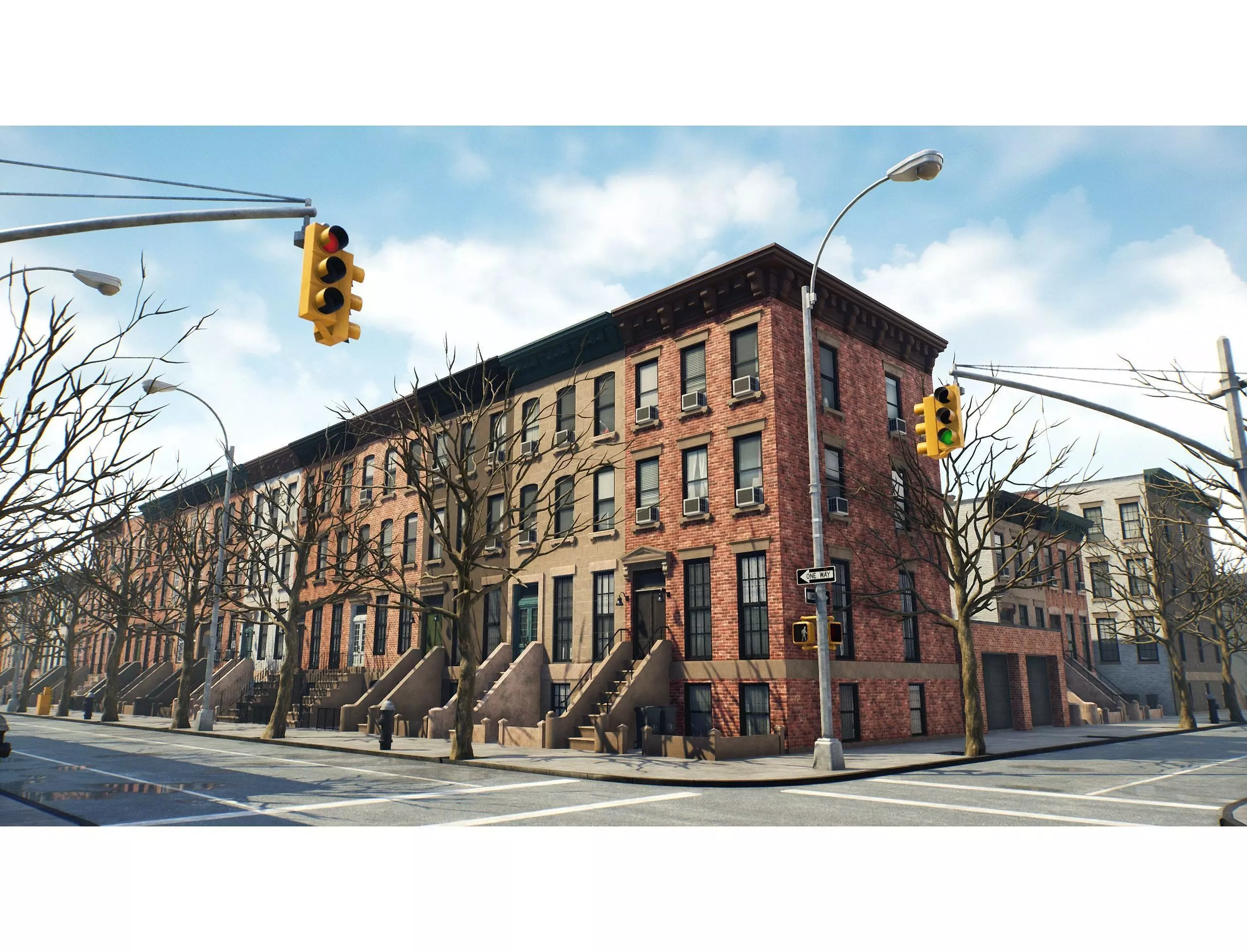 Generic Brooklyn Block  Low-poly 3D model_0