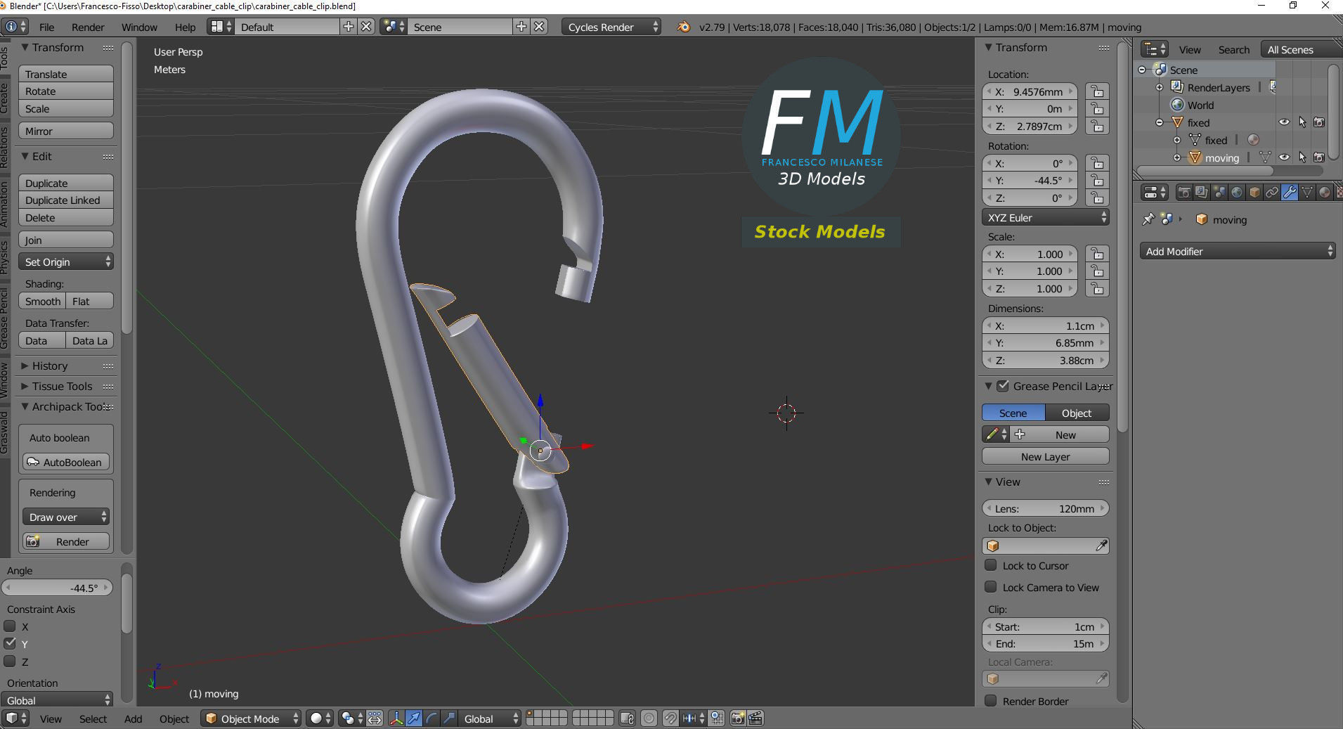 Carabiner cable clip 3D model_9