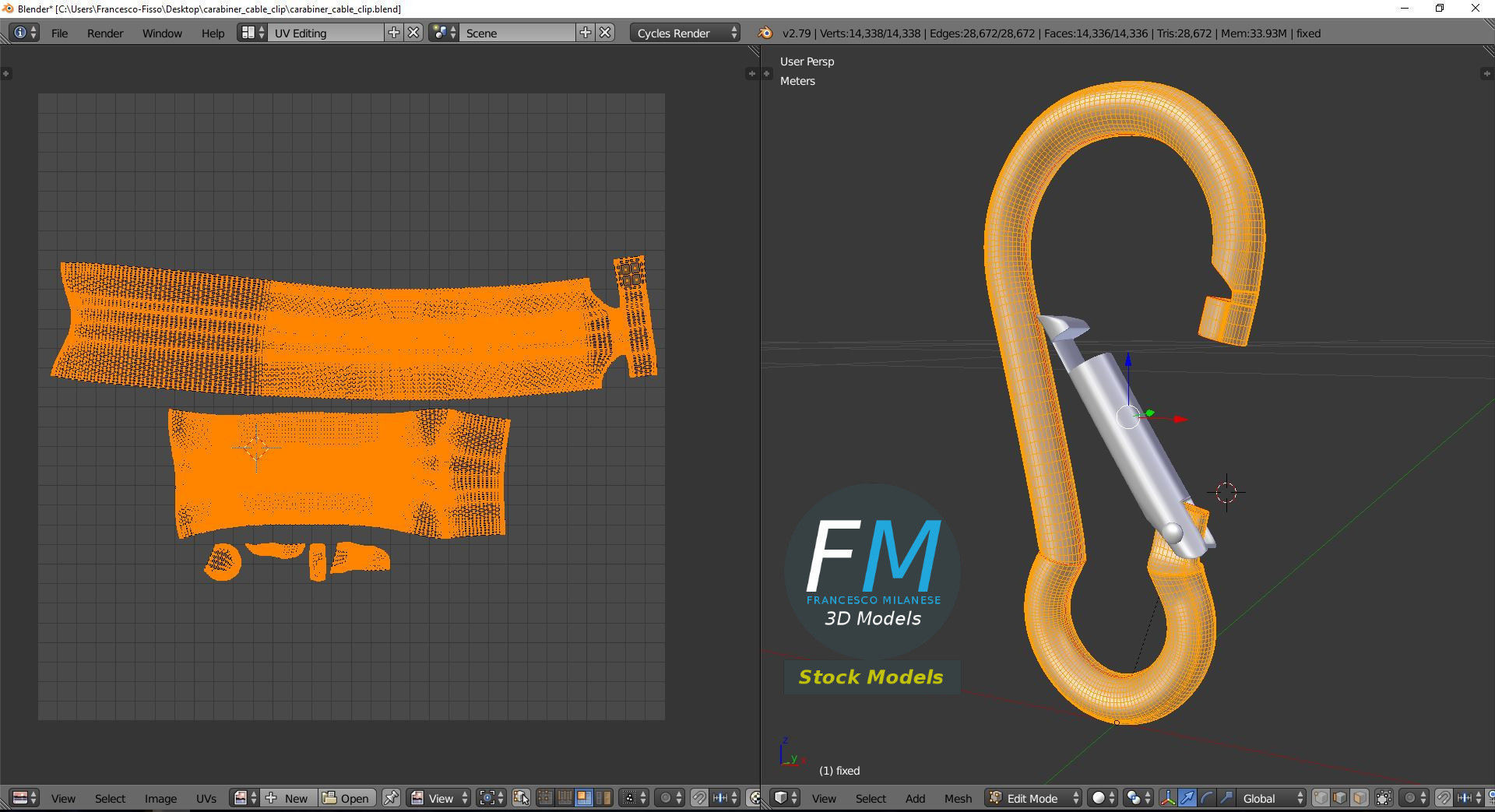 Carabiner cable clip 3D model_10