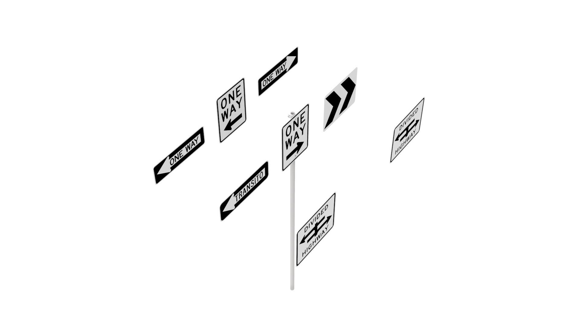 Road Sign US R6 Series One Way And Divided Highway 3D model_35