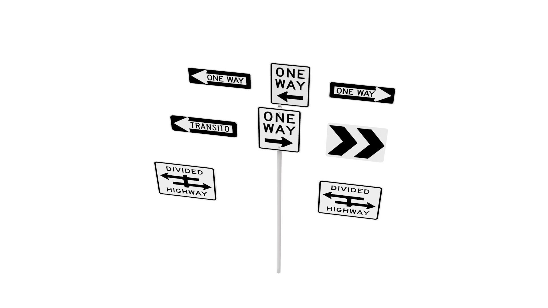 Road Sign US R6 Series One Way And Divided Highway 3D model_39