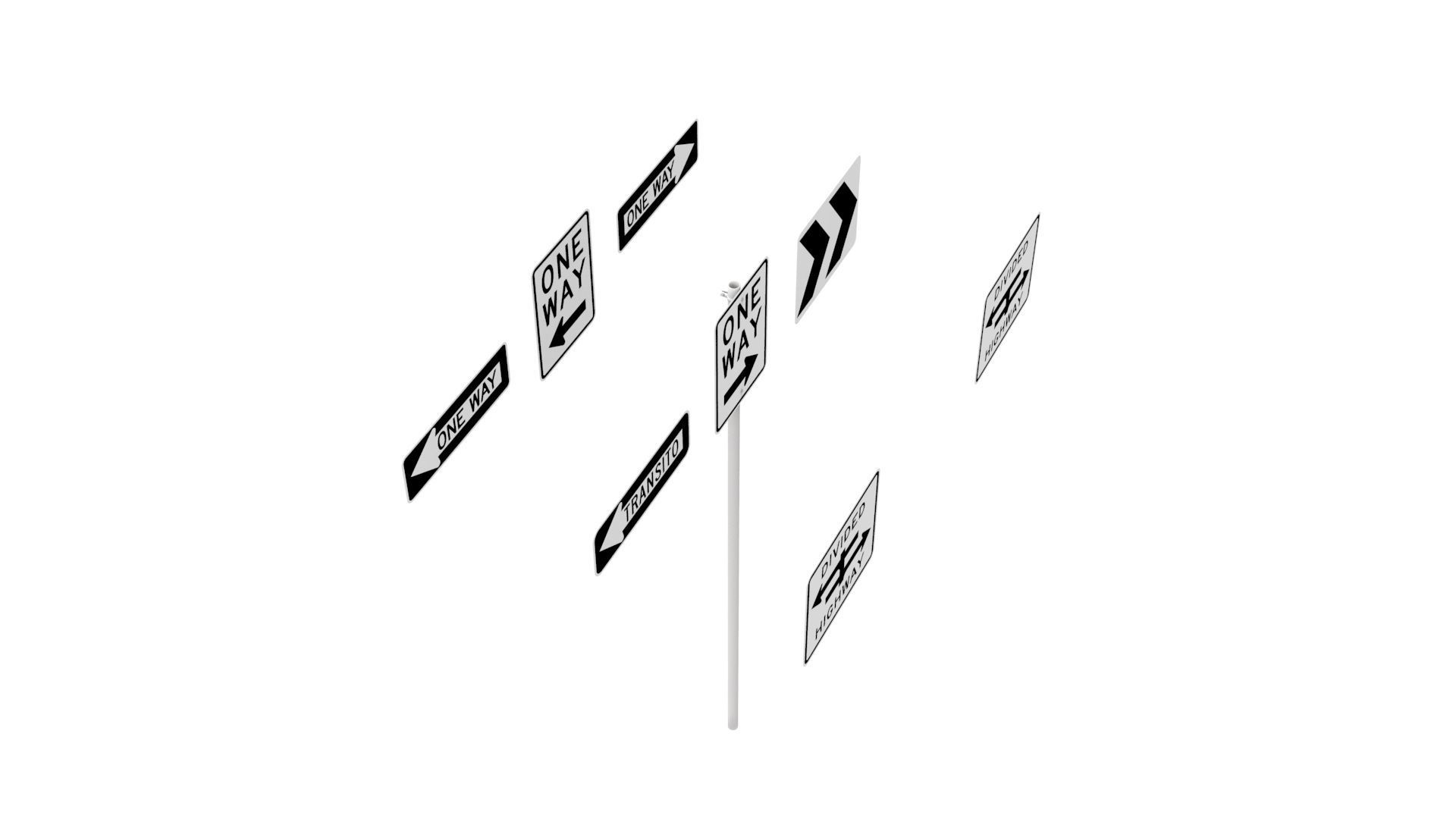 Road Sign US R6 Series One Way And Divided Highway 3D model_33